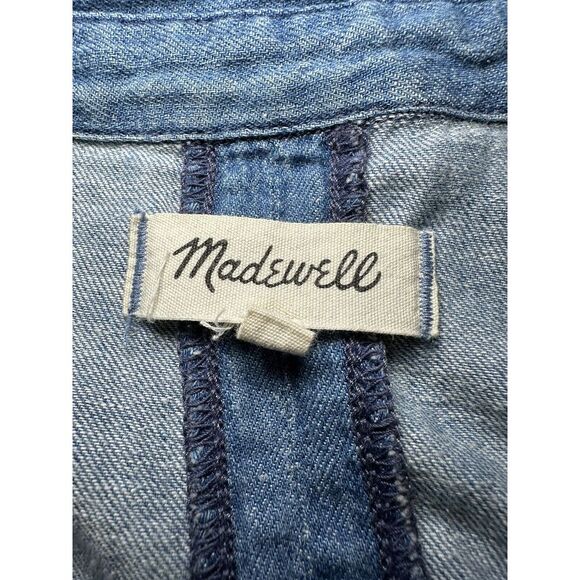 Madewell Denim Top Sz XXS Ruffie Shirt Blouse Cotton Linen Cap sleeve - Picture 7 of 8